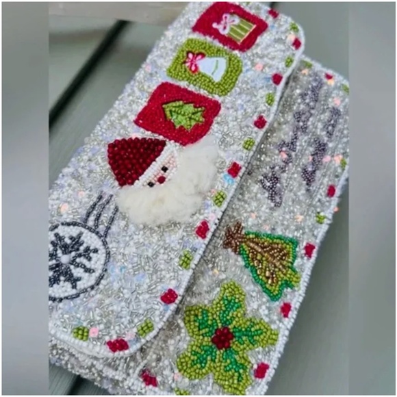 Christmas Santa Holiday Beaded Shoulder Bag - Made in India - Picture 4 of 6